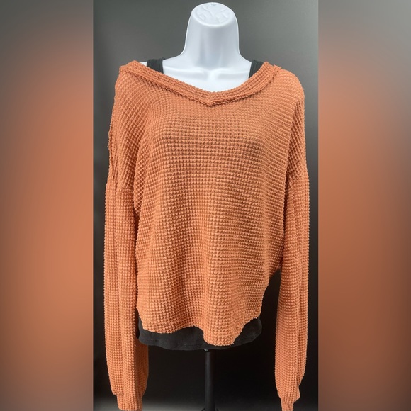 Oversized Terra Cotta V-Neck Blouse - Picture 1 of 5